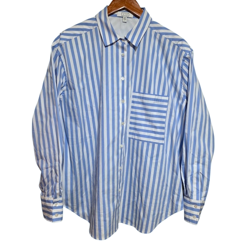 AYR The Deep End Button Down Shirt in Blue and White Stripe Size Large - Picture 2 of 4